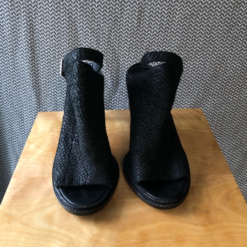 Helmut Lang Leather Embossed Bootie Heels 4”